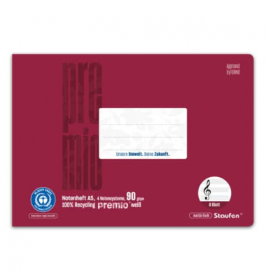 Notenheft 040791016 / LinN | 4 Notensystem, 90g, rot